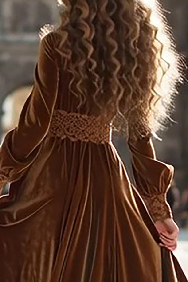 Load image into Gallery viewer, Brown Velvet Long A Line Holiday Party Dress