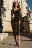 Load image into Gallery viewer, Olive Mermaid Velvet Midi Holiday Party Dress