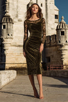 Load image into Gallery viewer, Olive Mermaid Velvet Midi Holiday Party Dress