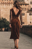 Load image into Gallery viewer, Brown Velvet Mermaid Midi Holiday Party Dress