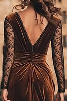 Load image into Gallery viewer, Brown Velvet Mermaid Midi Holiday Party Dress