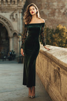 Load image into Gallery viewer, Dark Green Velvet Mermaid Off the Shoulder Long Holiday Party Dress