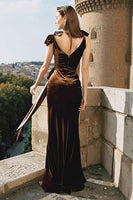 Load image into Gallery viewer, Brown Mermaid Velvet Long Holiday Party Dress