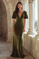 Load image into Gallery viewer, Olive Mermaid Velvet Mermaid Long Holiday Party Dress