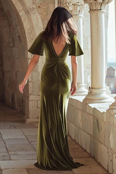 Olive Mermaid Velvet Mermaid Long Holiday Party Dress