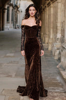 Load image into Gallery viewer, Brown Mermaid Corset Velvet Long Holiday Party Dress