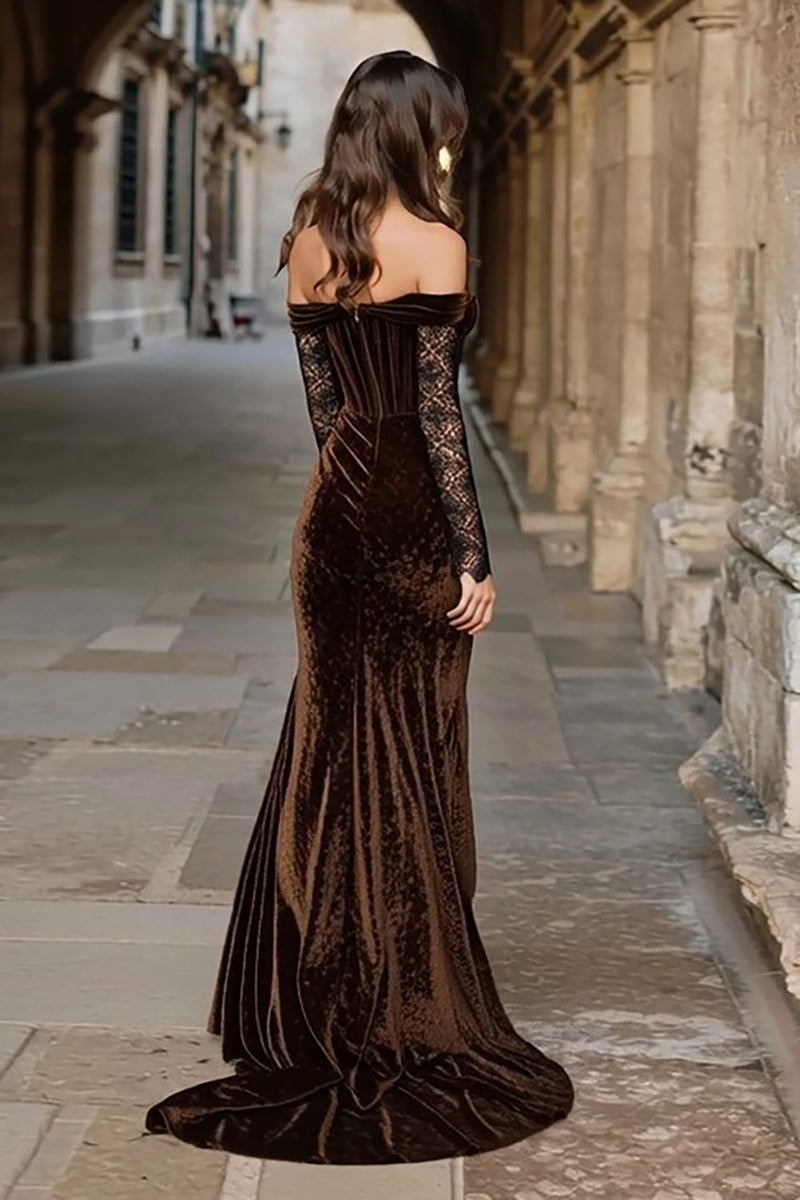 Load image into Gallery viewer, Brown Mermaid Corset Velvet Long Holiday Party Dress