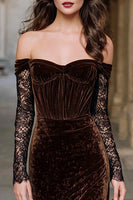 Load image into Gallery viewer, Brown Mermaid Corset Velvet Long Holiday Party Dress