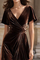 Load image into Gallery viewer, Brown Velvet A Line Long Holiday Party Dress with Sleeves
