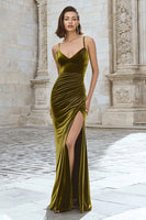 Load image into Gallery viewer, Olive Mermaid Velvet Long Holiday Party Dress
