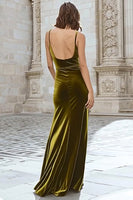 Load image into Gallery viewer, Olive Mermaid Velvet Long Holiday Party Dress