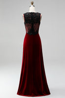 Load image into Gallery viewer, Burgundy Velvet Mermaid Round Neck Long Holiday Party Dress