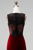 Load image into Gallery viewer, Burgundy Velvet Mermaid Round Neck Long Holiday Party Dress