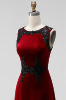 Load image into Gallery viewer, Burgundy Velvet Mermaid Round Neck Long Holiday Party Dress
