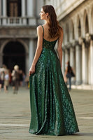 Load image into Gallery viewer, Sparkly Spaghetti Straps Dark Green Long Prom Dress