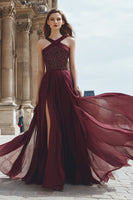 Load image into Gallery viewer, Sparkly Burgundy Long Sequin Prom Dress with Sequins