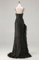 Load image into Gallery viewer, Sparkly Black Ruffled Mermaid Corset Long Prom Dress with Beading