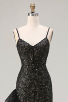 Load image into Gallery viewer, Sparkly Black Ruffled Mermaid Corset Long Prom Dress with Beading