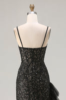 Load image into Gallery viewer, Sparkly Black Ruffled Mermaid Corset Long Prom Dress with Beading