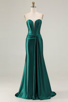 Load image into Gallery viewer, Dark Green Strapless Mermaid Long Corset Prom Dress