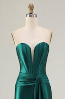 Load image into Gallery viewer, Dark Green Strapless Mermaid Long Corset Prom Dress