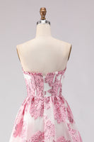 Load image into Gallery viewer, Floral Pink Ruffled Sweetheart Corset Long Prom Dress with Slit