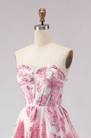 Load image into Gallery viewer, Floral Pink Ruffled Sweetheart Corset Long Prom Dress with Slit
