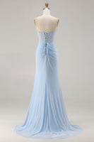 Load image into Gallery viewer, Sparkly Sky Blue Mermaid Sweetheart Corset Long Prom Dress with Slit