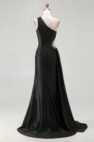 Load image into Gallery viewer, Sparkly Black Cut Out One Shoulder Long Prom Dress with Rhinestones