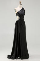 Load image into Gallery viewer, Sparkly Black Cut Out One Shoulder Long Prom Dress with Rhinestones