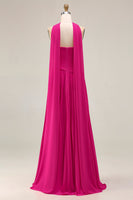 Load image into Gallery viewer, Fuchsia Pleated Strapless A Line Neck Scarf Long Prom Dress