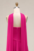 Load image into Gallery viewer, Fuchsia Pleated Strapless A Line Neck Scarf Long Prom Dress
