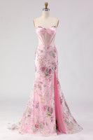 Load image into Gallery viewer, Sparkly Pink Sequin Corset Long Mermaid Prom Dress with Slit