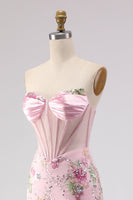 Load image into Gallery viewer, Sparkly Pink Sequin Corset Long Mermaid Prom Dress with Slit