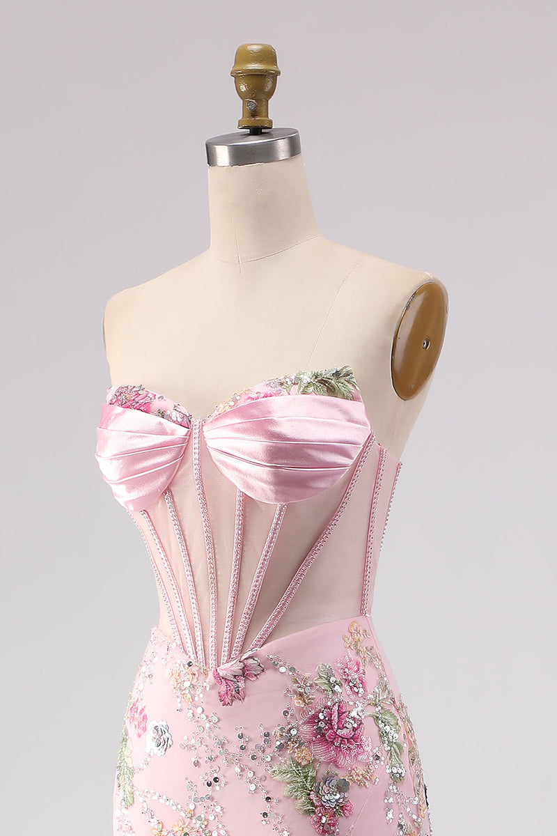 Load image into Gallery viewer, Sparkly Pink Sequin Corset Long Mermaid Prom Dress with Slit