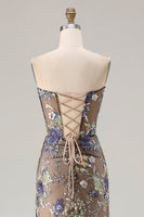 Load image into Gallery viewer, Sparkly Floral Black Mermaid Beaded Corset Long Prom Dress with Slit