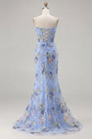 Load image into Gallery viewer, Sparkly Floral Black Mermaid Beaded Corset Long Prom Dress with Slit