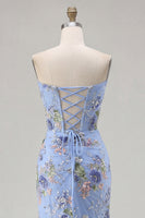 Load image into Gallery viewer, Sparkly Pink Floral Mermaid Corset Long Prom Dress with Slit