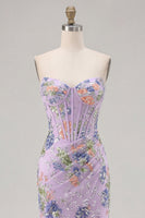 Load image into Gallery viewer, Sparkly Floral Black Mermaid Beaded Corset Long Prom Dress with Slit