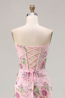 Load image into Gallery viewer, Sparkly Pink Floral Mermaid Corset Long Prom Dress with Slit