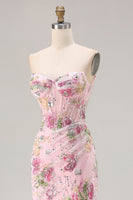 Load image into Gallery viewer, Sparkly Pink Floral Mermaid Corset Long Prom Dress with Slit