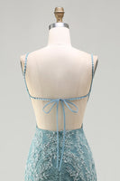 Load image into Gallery viewer, Sparkly Grey Green Floral Mermaid Long Beaded Prom Dress with Slit