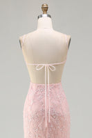 Load image into Gallery viewer, Sparkly Pink Floral Mermaid Beaded Long Prom Dress with Slit