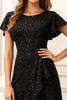 Load image into Gallery viewer, Glitter Black Round Neck A Line Long Holiday Party Dress with Sleeves
