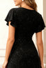 Load image into Gallery viewer, Glitter Black Round Neck A Line Long Holiday Party Dress with Sleeves