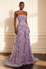 Load image into Gallery viewer, Floral Purple Strapless A Line Long Corset Prom Dress