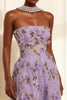 Load image into Gallery viewer, Floral Purple Strapless A Line Long Corset Prom Dress