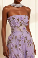 Load image into Gallery viewer, Floral Purple Strapless A Line Long Corset Prom Dress