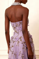 Load image into Gallery viewer, Floral Purple Strapless A Line Long Corset Prom Dress