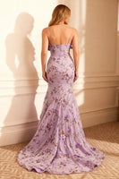 Load image into Gallery viewer, Floral Purple Embroidered Mermaid Long Prom Dress with Bow